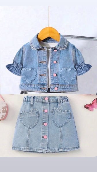 Kız çocuk etekli denim takım