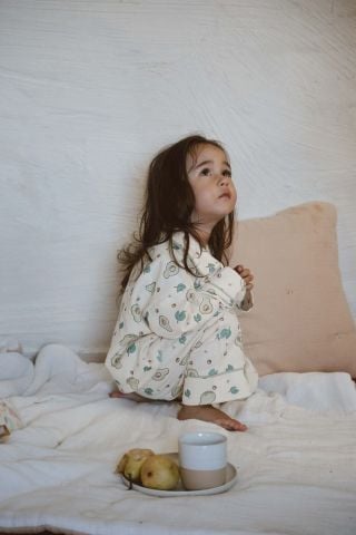 Avokado Baskılı Bebek Çocuk Pijama Takımı Krem - 6-12 Ay