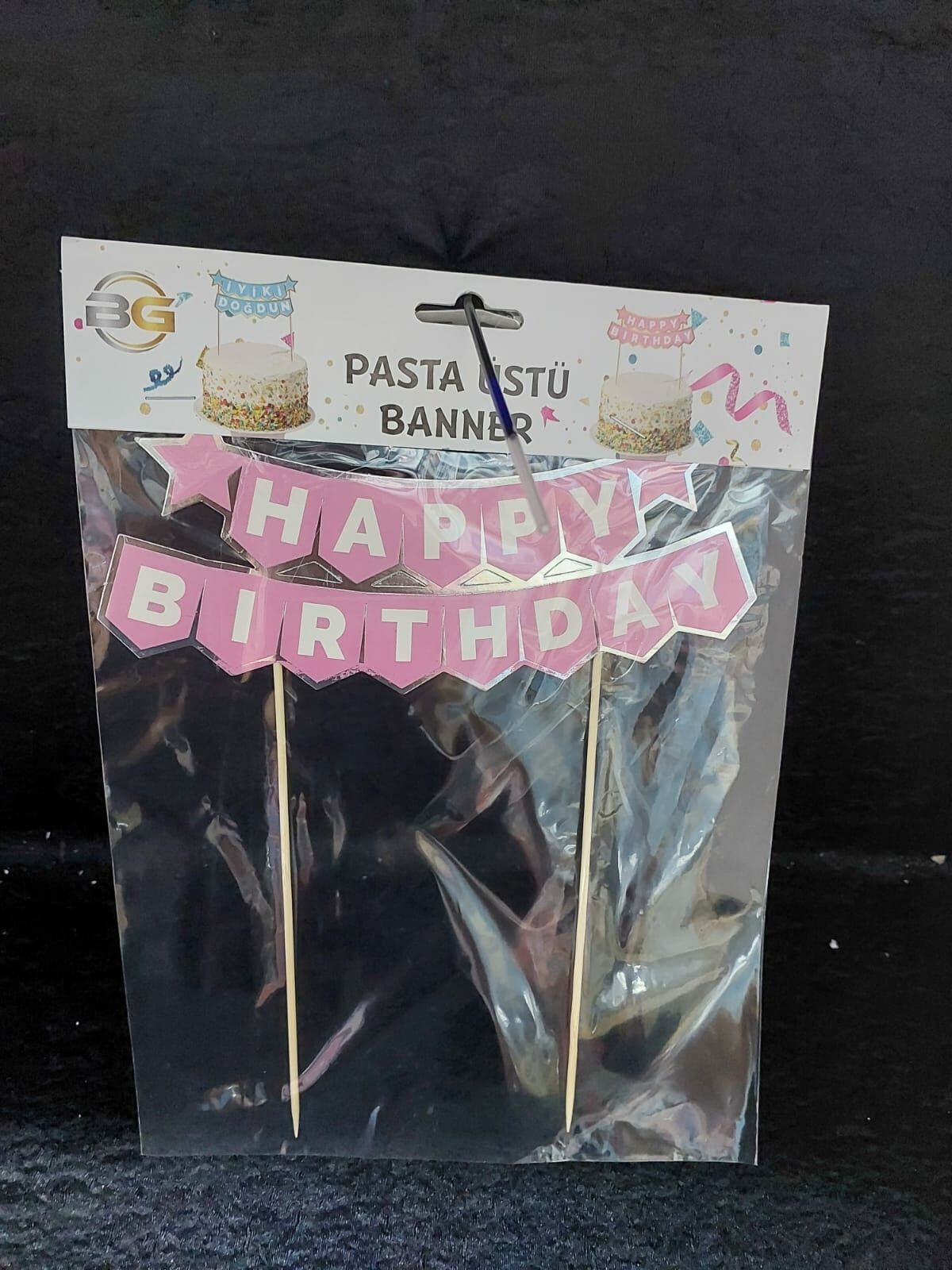 PASTA ÜSTÜ BANNIR HAPPY PEMBE GÜMÜŞ
