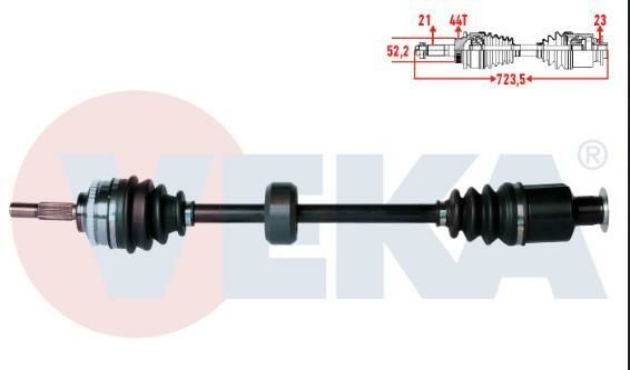 KOMPLE AKS SAG ON CLIO II (BB0/1/2,CB0/1/2) 1.5 DCI ABSLI 44 DIS YAYLI TIP UZUNLUK 723,5mm 1998-2005