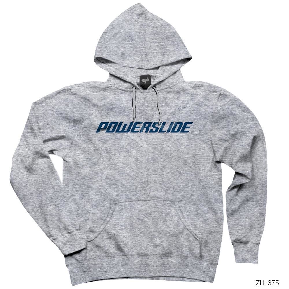 Powerslide Logo Gri Kapşonlu Sweatshirt Hoodie