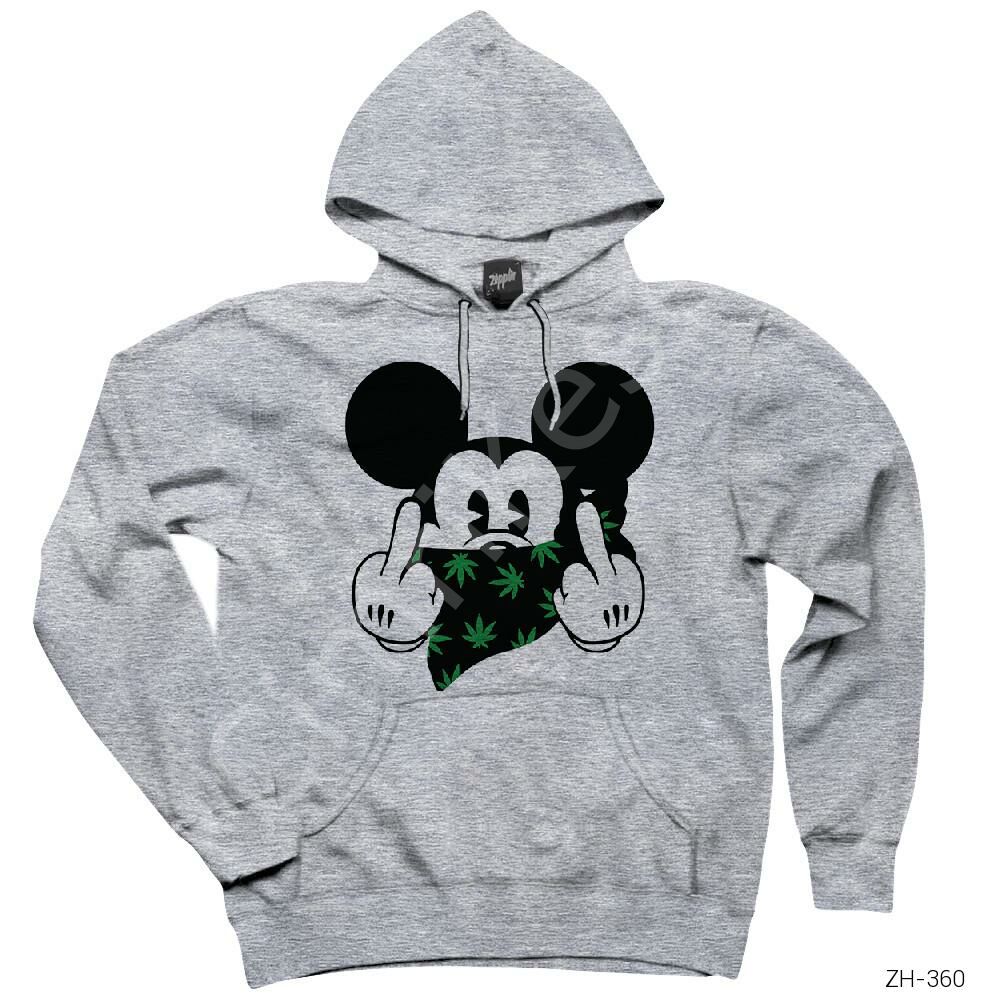 Mickey Mouse Smoker Gri Kapşonlu Sweatshirt Hoodie