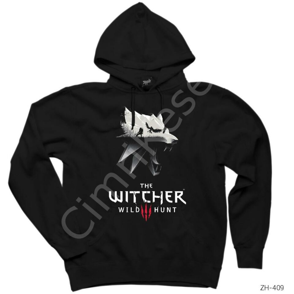 The Witcher 3 Wolf Silhouette Siyah Kapşonlu Sweatshirt Hoodie