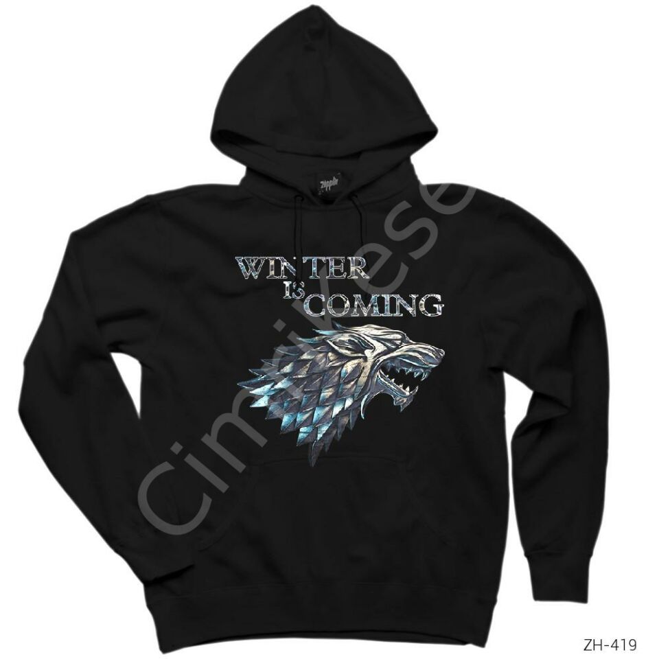 Game of Thrones Winter is Coming Epic Siyah Kapşonlu Sweatshirt Hoodie