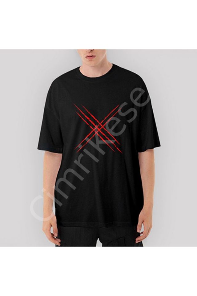 X-men Logo Red Oversize Siyah Tişört XL
