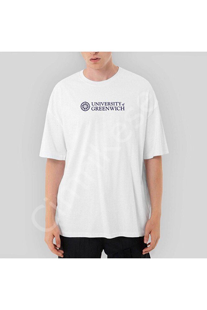 University Of Greenwich Logo Oversize Beyaz Tişört XL