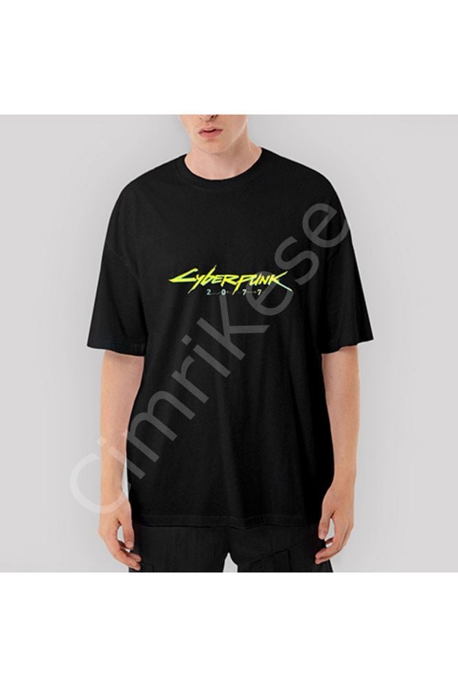 Cyberpunk 2077 Logo Oversize Siyah Tişört XL
