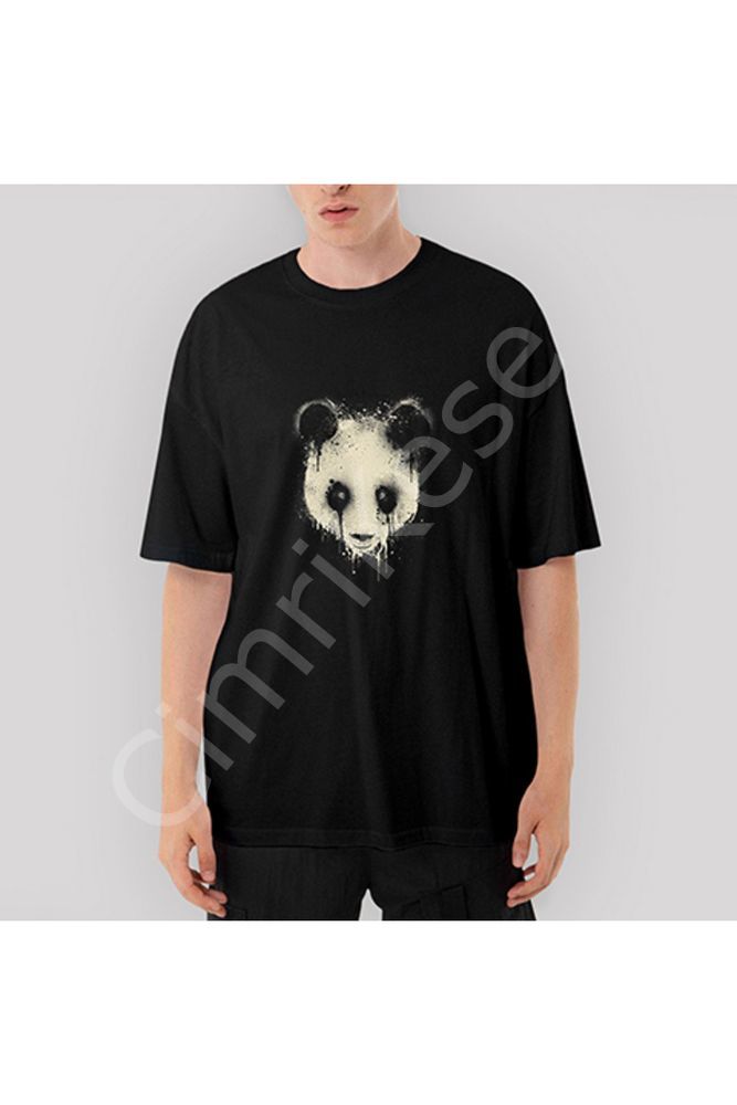 Panda Splash Oversize Siyah Tişört XL