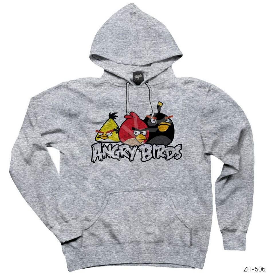 Angry Birds Şaşkın Gri Kapşonlu Sweatshirt Hoodie