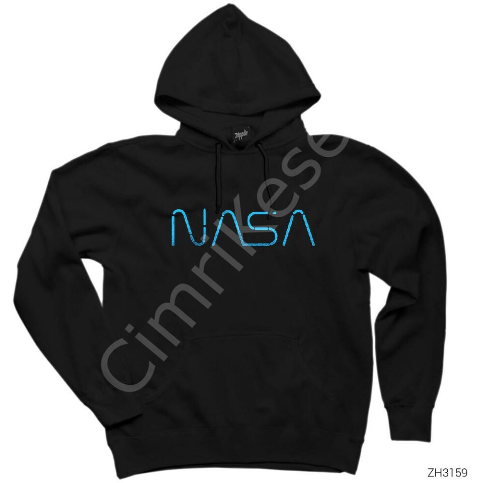 Nasa Lite Siyah Kap onlu Sweatshirt Hoodie Siyah 4XL