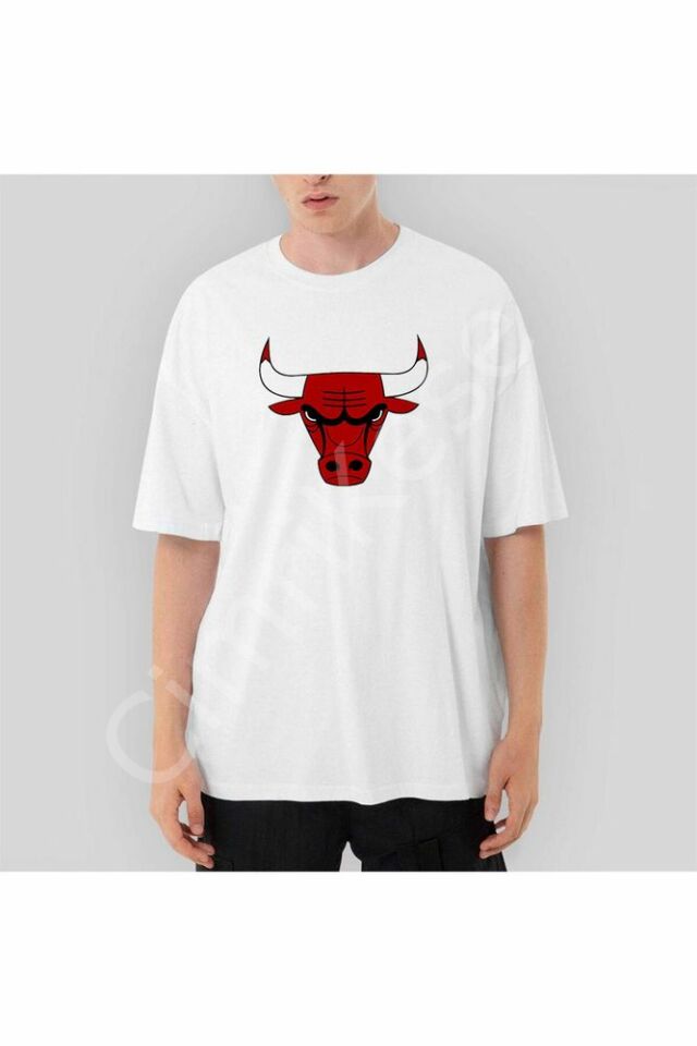 Chicago Bulls Logo Oversize Beyaz Tişört M