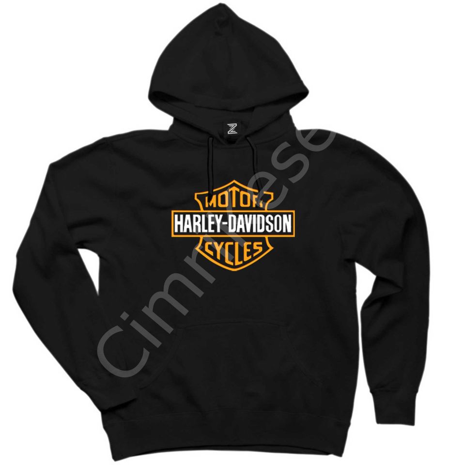 Harley Chopper Cycles Logo Siyah Kapşonlu Sweatshirt Hoodie
