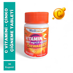 Wellcare Vitamin C 1000 mg + 15 mg Çinko Çiğneme Tableti 30-60 Kapsül