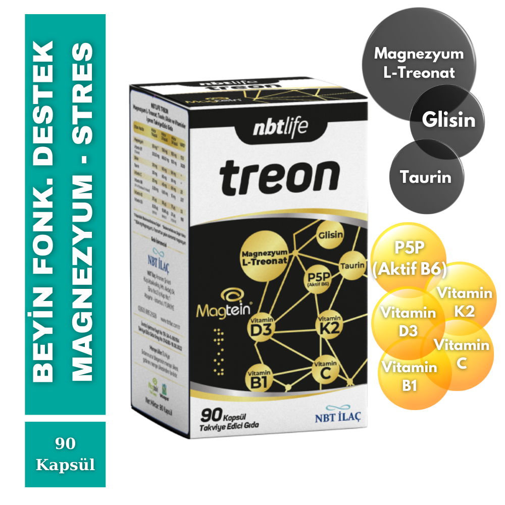 nbtlife Treon Magnezyum L-Treonat,Taurin,Glisin ve D3 B6 K2 B1 C Vitamini