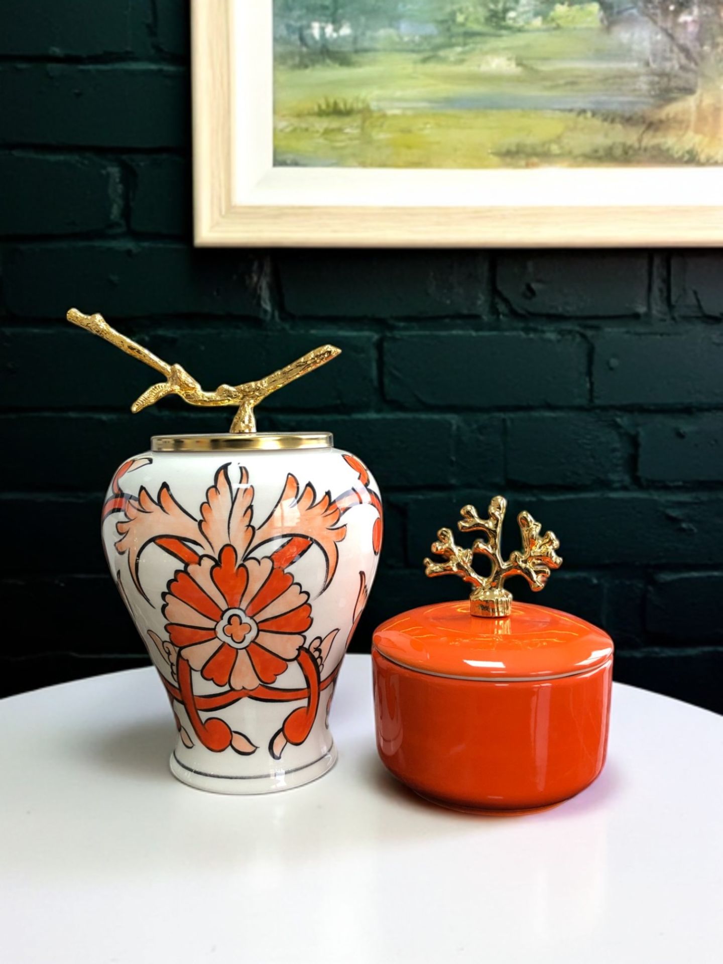 Dekoratif Obje Turuncu Çiçekli Şah Küp Mercan Zamaklı Klasik Zebra Obje Gold