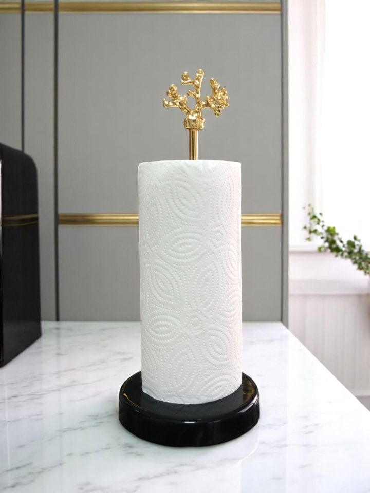 Kağıt Havluluk Rulo Peçetelik Mutfak Aksesuarı Seramik Siyah Gold Mercan