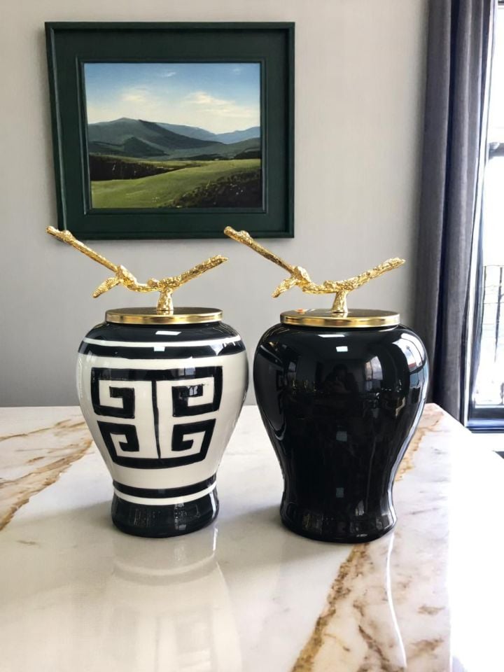 Dekoratif Obje Şah Küp 2 li Siyah Versa Desen Siyah Şah Gold