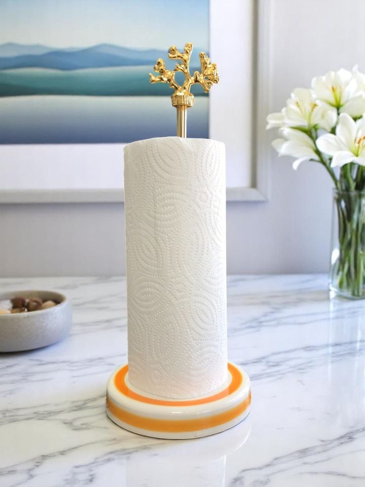 Kağıt Havluluk Rulo Peçetelik Mutfak Aksesuarı Seramik Soft Sarı Zebra Gold Mercan