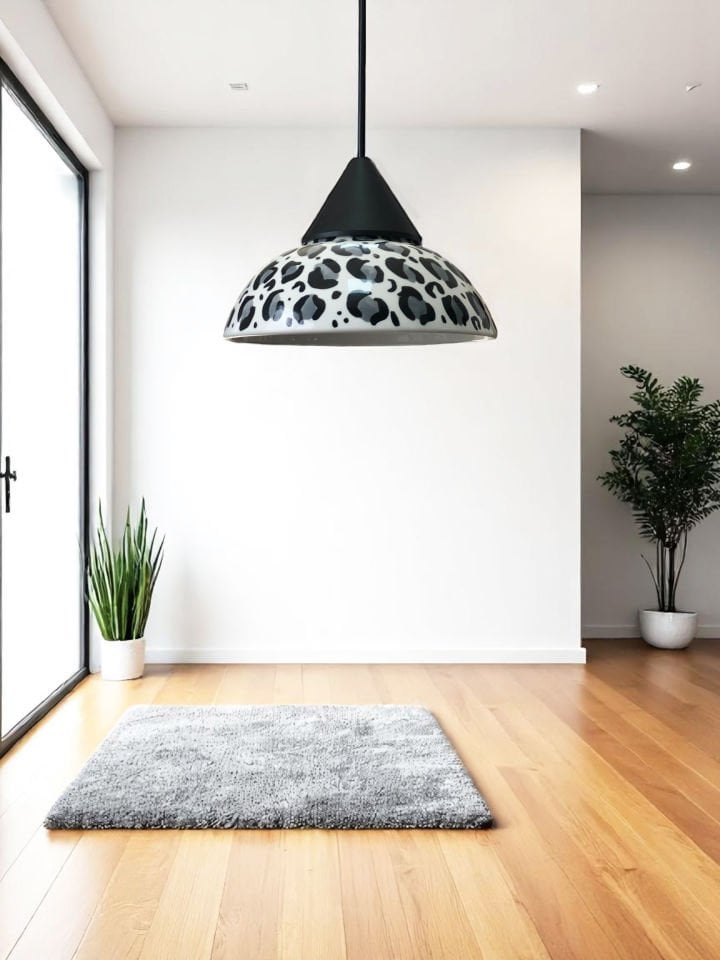 Sarkıt Avize Salon Mufak Hol Oda Seramik Dekorlu Konik Model Gri Leopar Desenli