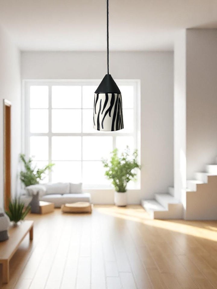 Sarkıt Avize Salon Mufak Hol Oda Seramik Dekorlu Silindir Model Zebra Desenli