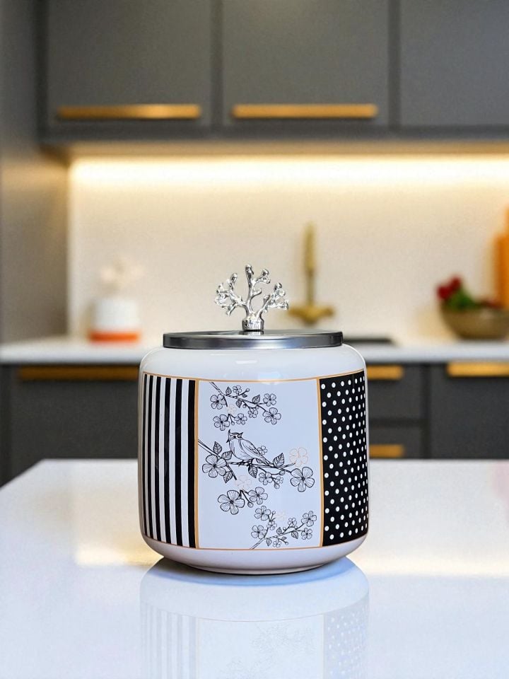 Baharatlık 3 lü Oval Büyük Boy Kahve Köşesi Seti 1400 ml (Çay,Kahve,Şeker) flower Desen GÜMÜŞ