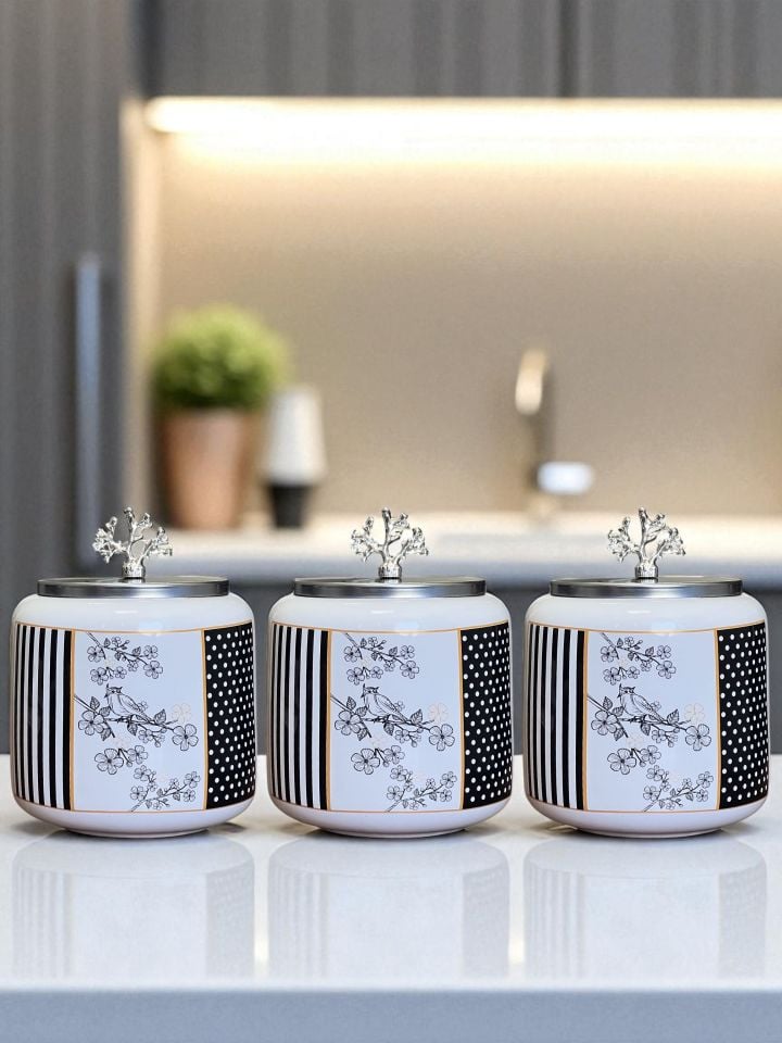 Baharatlık 3 lü Oval Büyük Boy Kahve Köşesi Seti 1400 ml (Çay,Kahve,Şeker) flower Desen GÜMÜŞ