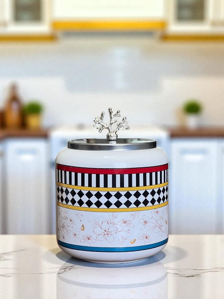 Baharatlık 3 lü Oval Büyük Boy Kahve Köşesi Seti 1400 ml (Çay,Kahve,Şeker) Kelebek Desen GÜMÜŞ