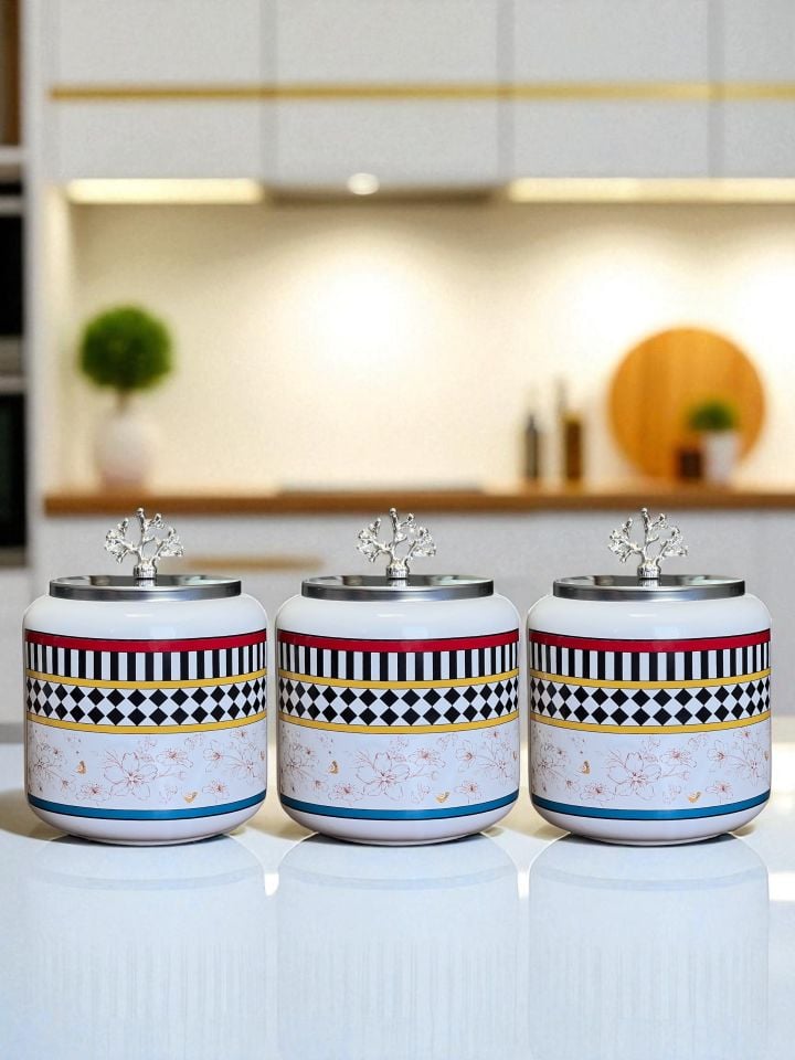 Baharatlık 3 lü Oval Büyük Boy Kahve Köşesi Seti 1400 ml (Çay,Kahve,Şeker) Kelebek Desen GÜMÜŞ