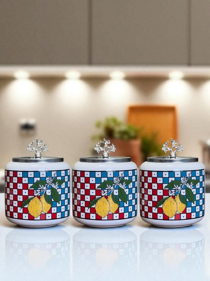 Baharatlık 3 lü Oval Büyük Boy Kahve Köşesi Seti 1400 ml (Çay,Kahve,Şeker) Damalı Limonlu GÜMÜŞ