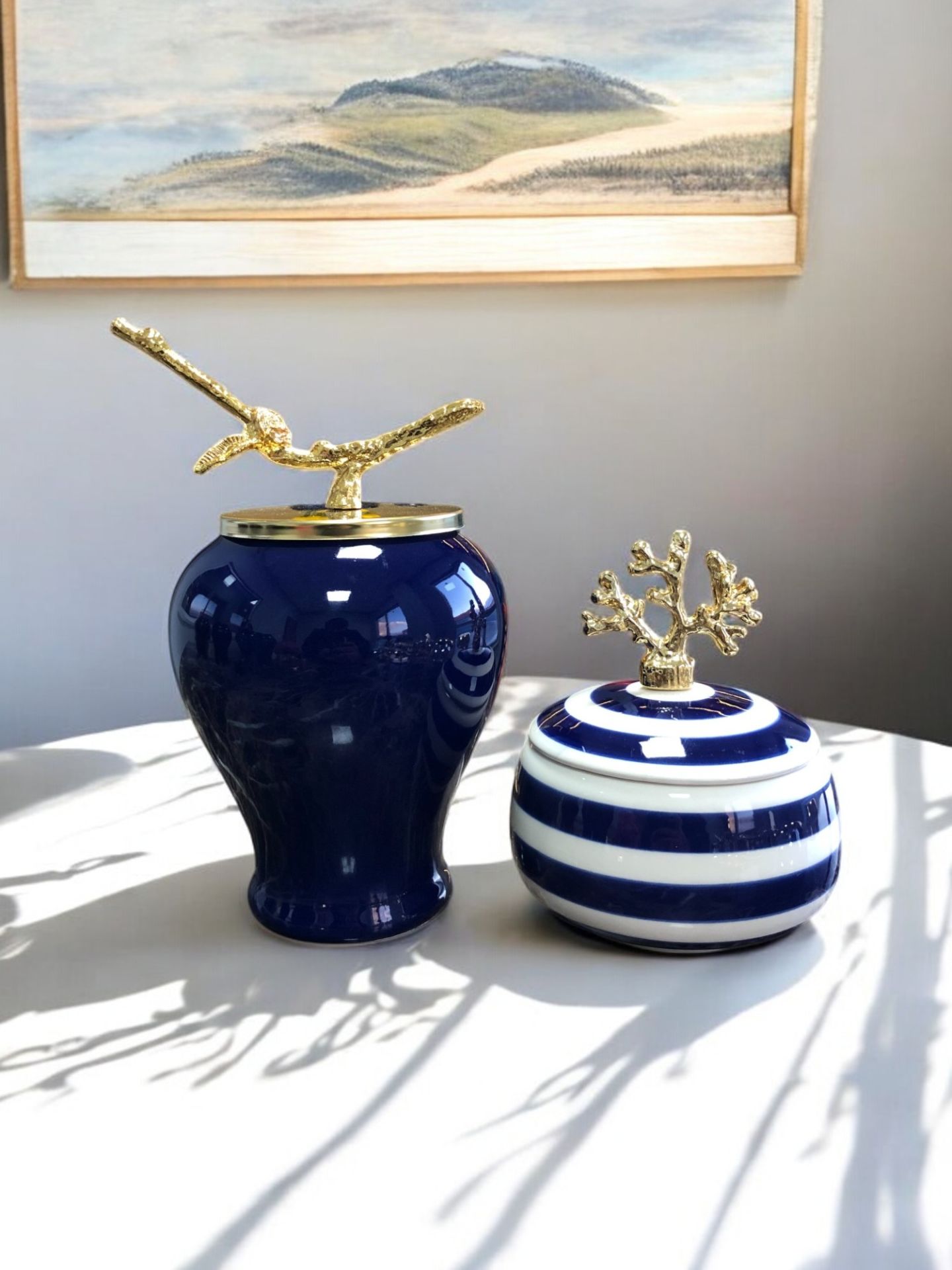 Dekoratif Obje Gold Dallı Lacivert Şah Küp Mercan Zamaklı Klasik Zebra Obje