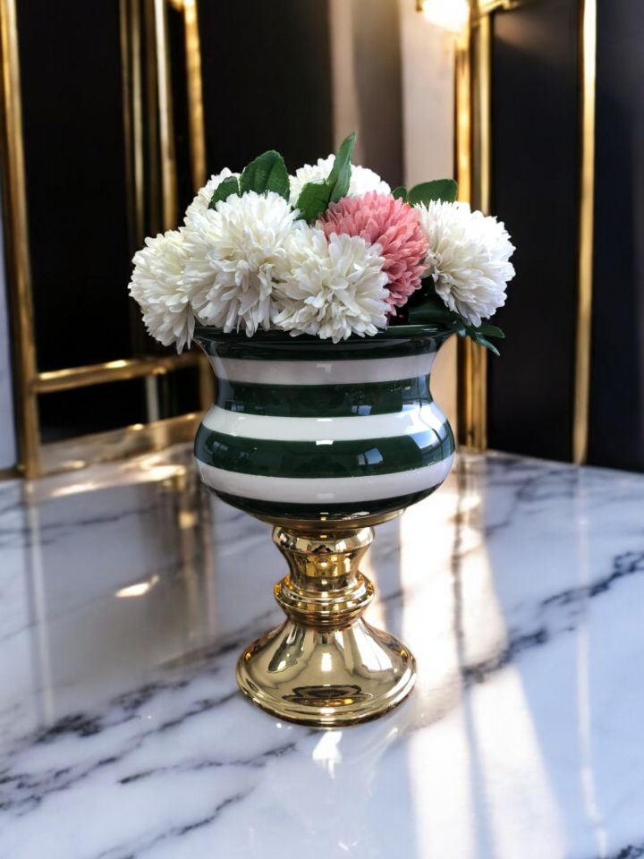 Dekoratif Obje Gold Ayaklı Saksı Yeşil Klasik Zebra