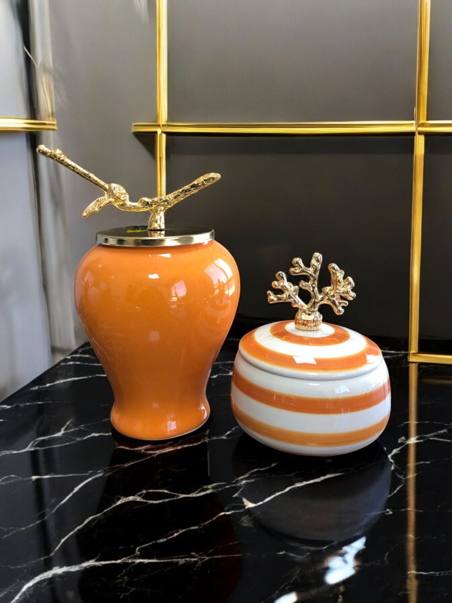 Dekoratif Obje Gold Dallı Soft Sarı Şah Küp Mercan Zamaklı Klasik Zebra Obje