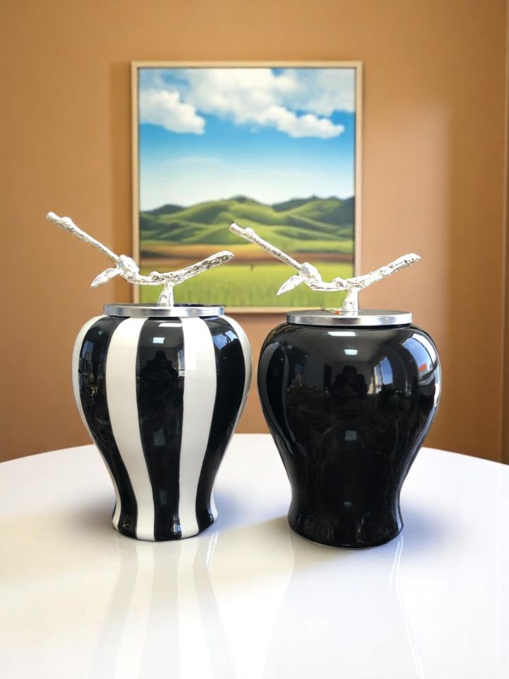 Dekoratif Obje 2 li Şah Küp Siyah Dik Çizgi Şah Siyah Şah Dal Zamak GÜMÜŞ