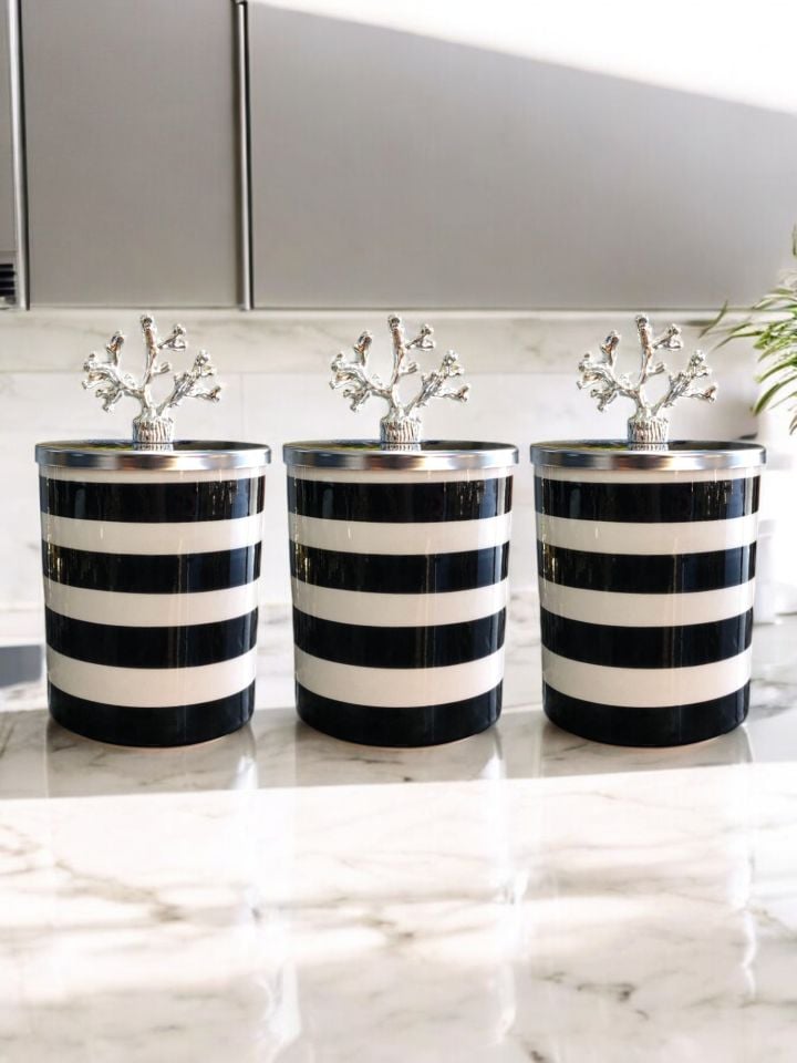 Baharatlık 3 lü Set Kahve Köşesi Klasik Zebra Siyah GÜMÜŞ Mercan