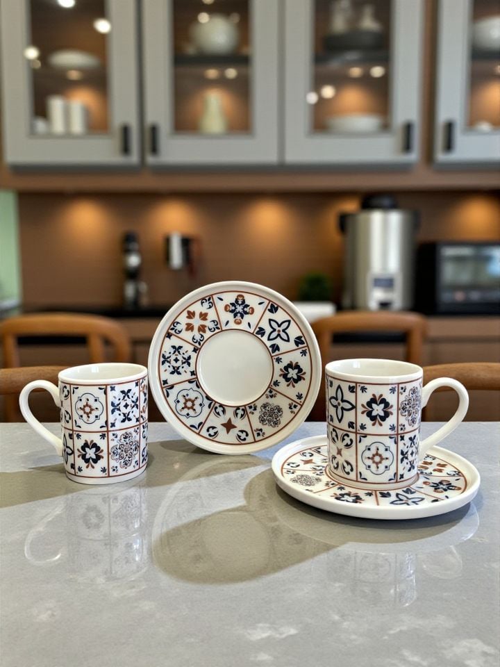 Porselen Kahve Fincan Seti 2 Kişilik Ceramic Desen