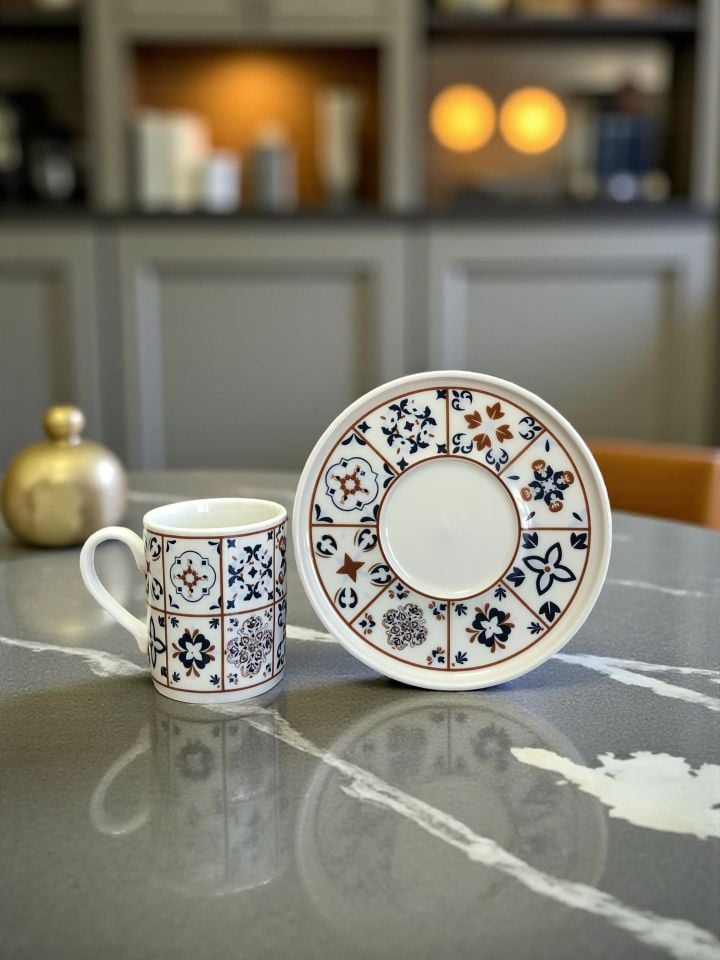 Porselen Kahve Fincan Seti 2 Kişilik Ceramic Desen