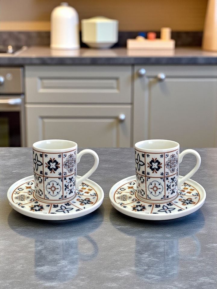Porselen Kahve Fincan Seti 2 Kişilik Ceramic Desen