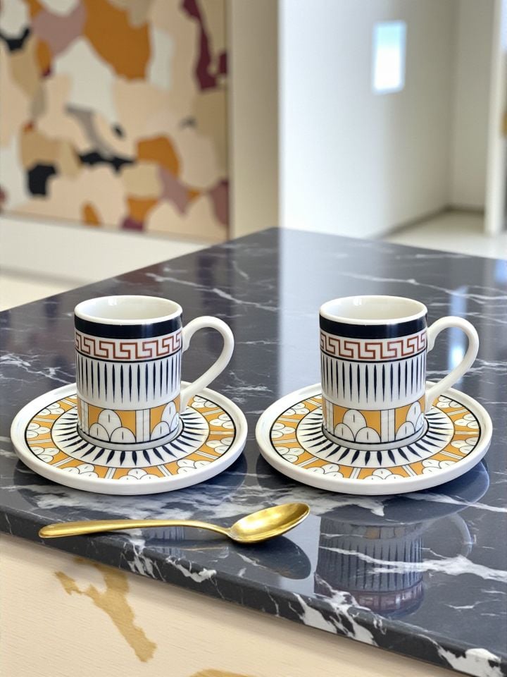 Porselen Kahve Fincan Seti 2 Kişilik Simay Desen