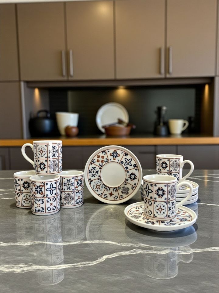 Porselen Kahve Fincan Seti 6 Kişilik Ceramic Desen