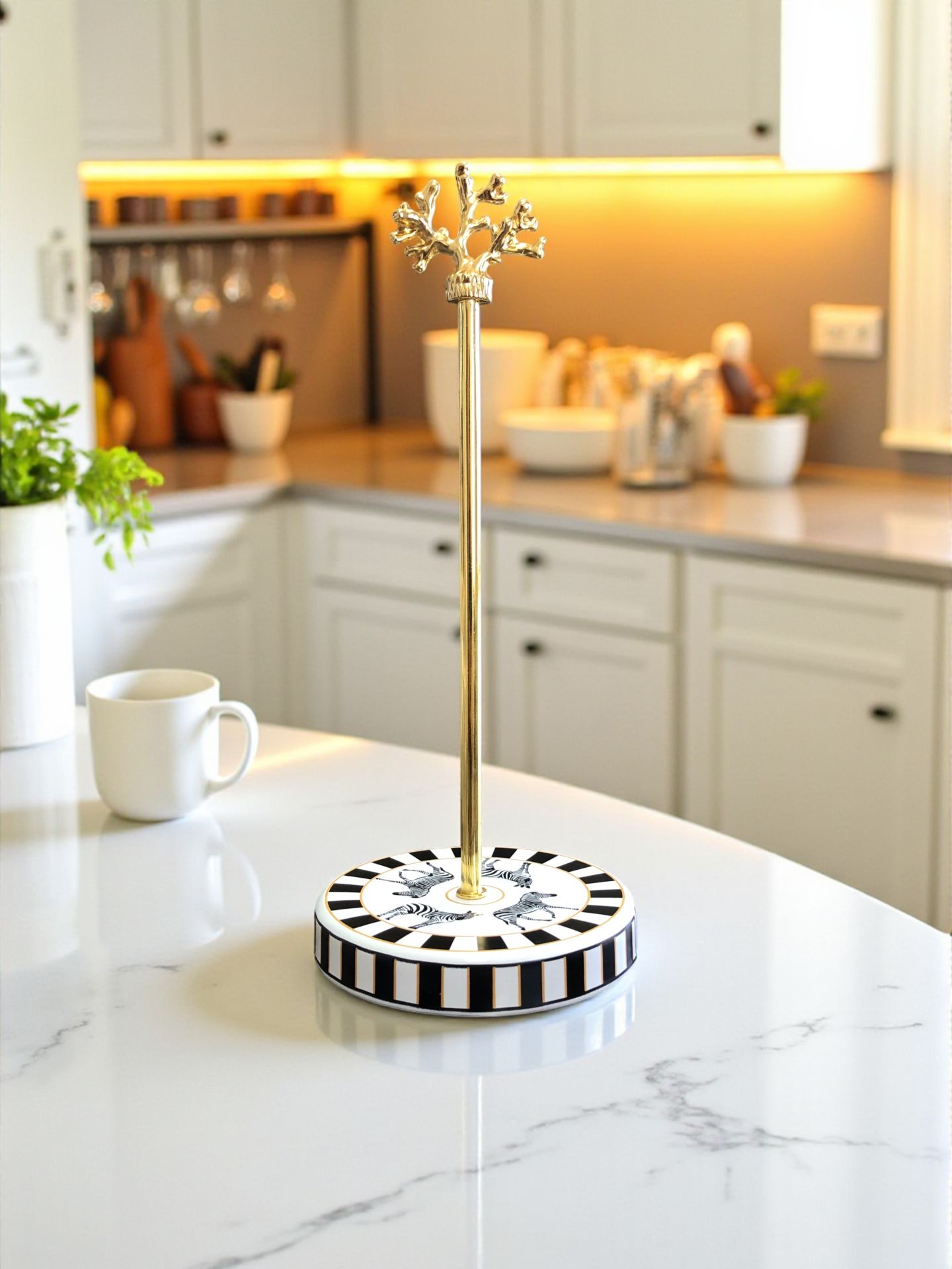 Kağıt Havluluk Rulo Peçetelik Mutfak Aksesuarı Seramik Zebra At Desen Gold