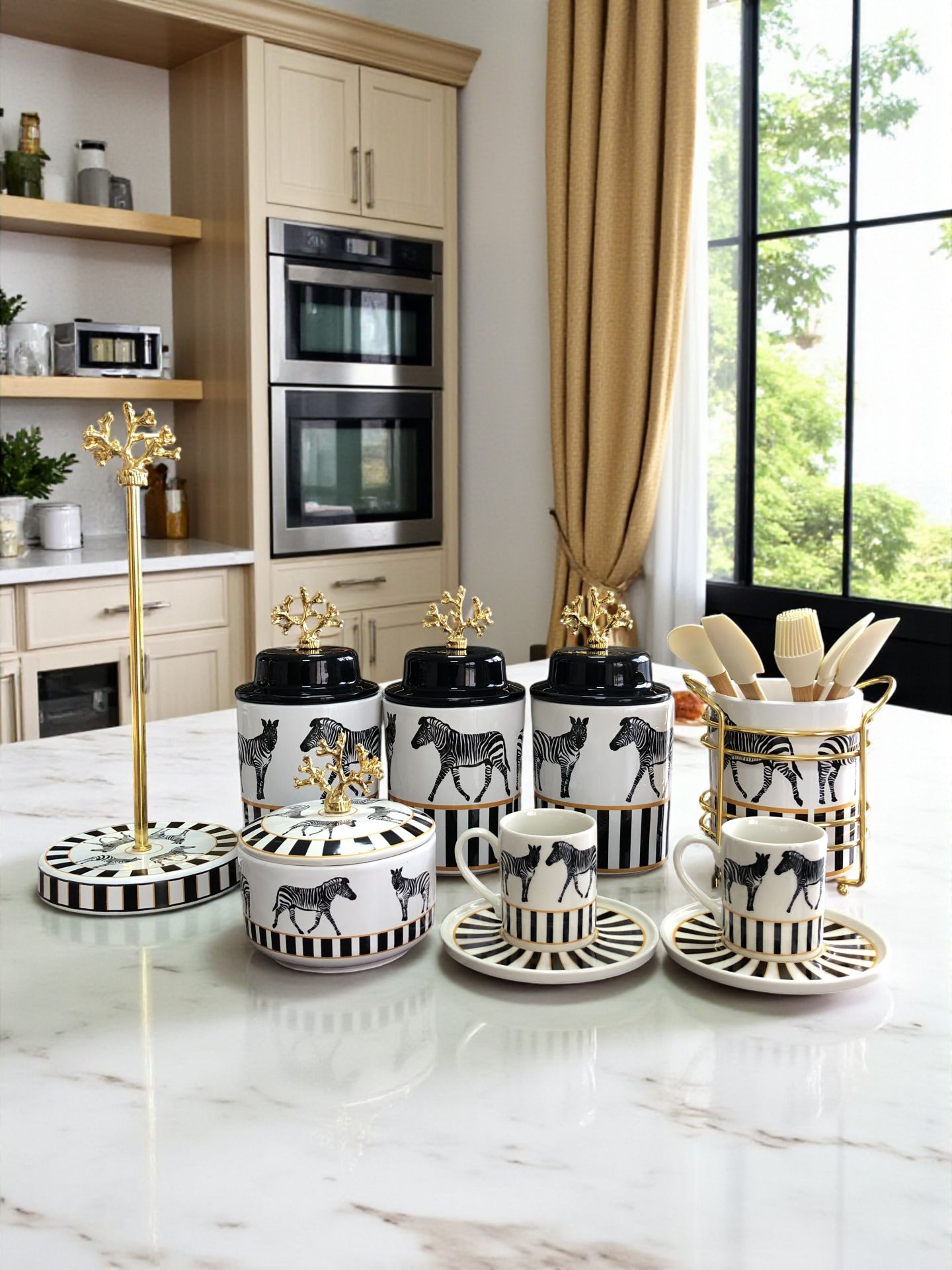 Mutfak Seti 101 Zebra At Desenli Gold
