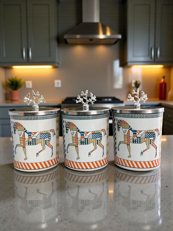 Baharatlık Silindir 3 lü Metalli Kahve Köşesi Herm Desen 750 ml Mercan GÜMÜŞ