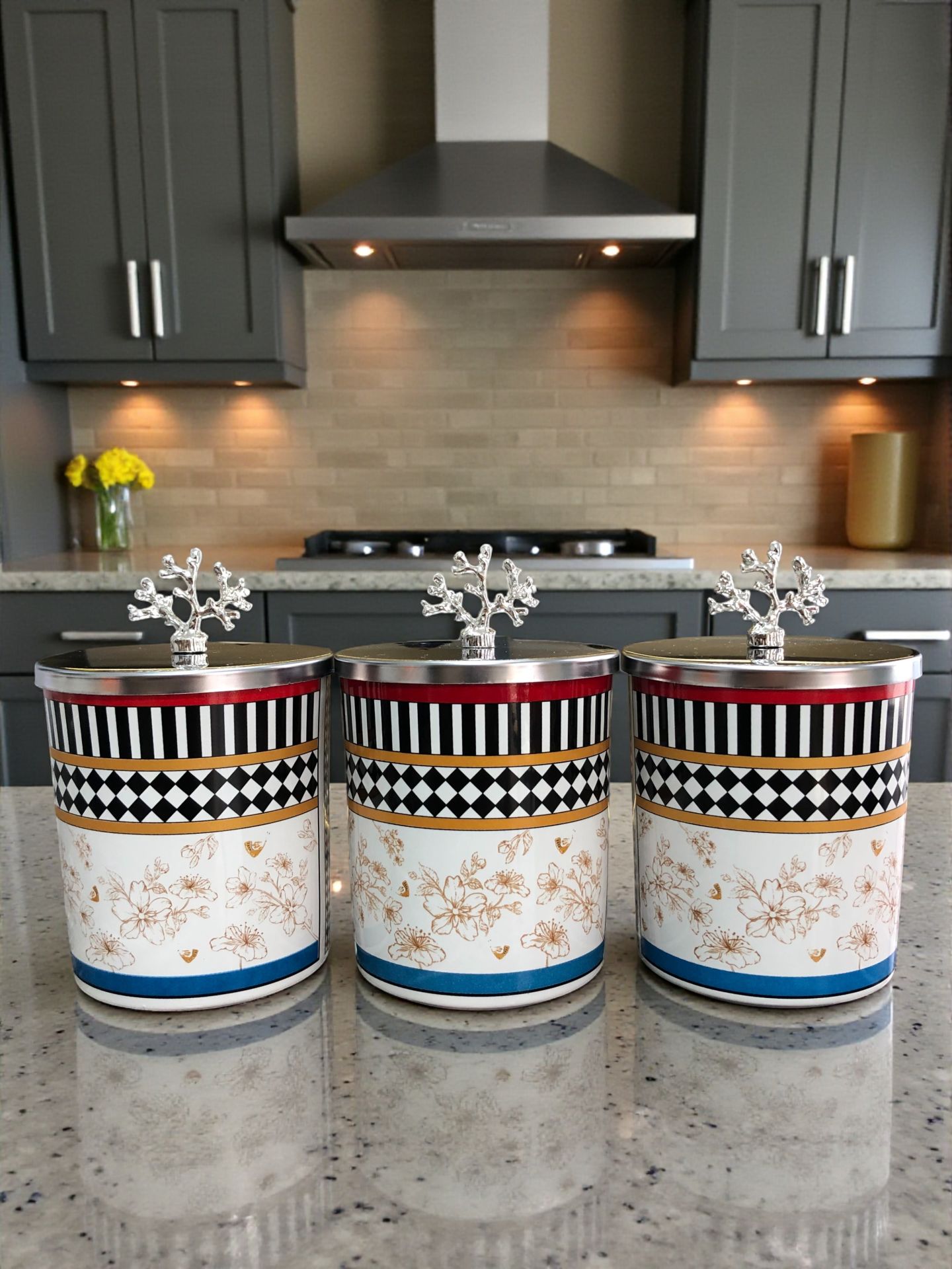 Baharatlık Silindir 3 lü Metalli Kahve Köşesi Kelebek Desenli 750 ml Mercan GÜMÜŞ