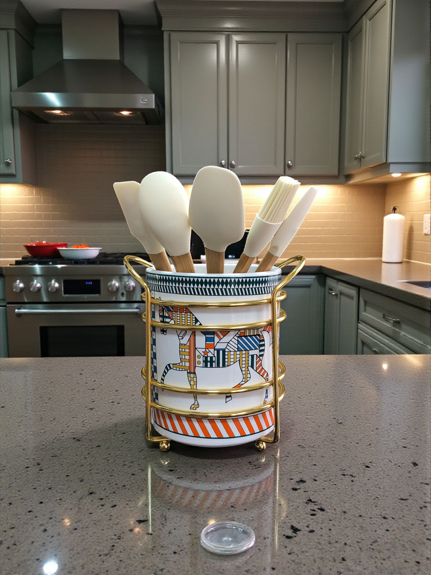 Mutfak Aksesuarı Seramik Metalli Kaşıklık Herm Desen GOLD