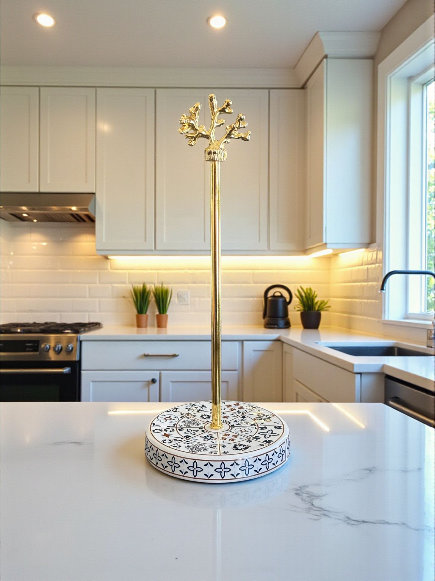 Kağıt Havluluk Rulo Peçetelik Mutfak Aksesuarı Seramik Ceramic Desen Gold