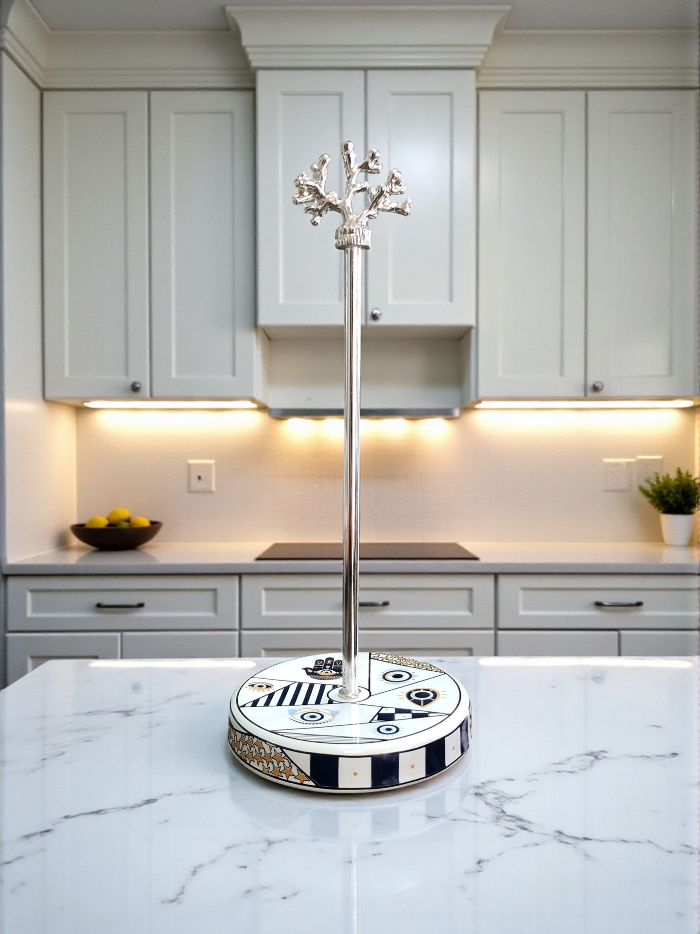 Kağıt Havluluk Rulo Peçetelik Mutfak Aksesuarı Seramik Hamse Desen GÜMÜŞ