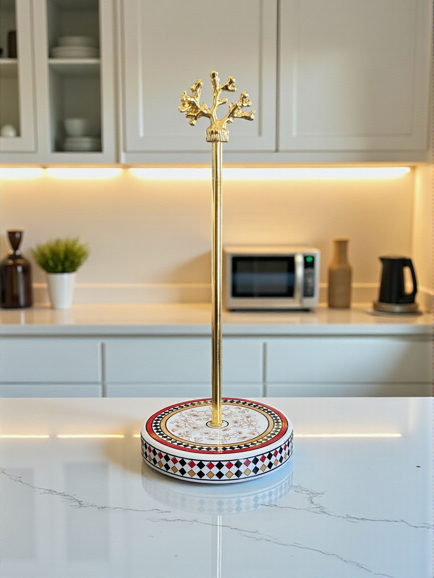 Kağıt Havluluk Rulo Peçetelik Mutfak Aksesuarı Seramik Kelebek Desen Gold