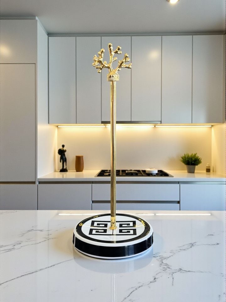 Kağıt Havluluk Rulo Peçetelik Mutfak Aksesuarı Seramik Versa Desen Gold