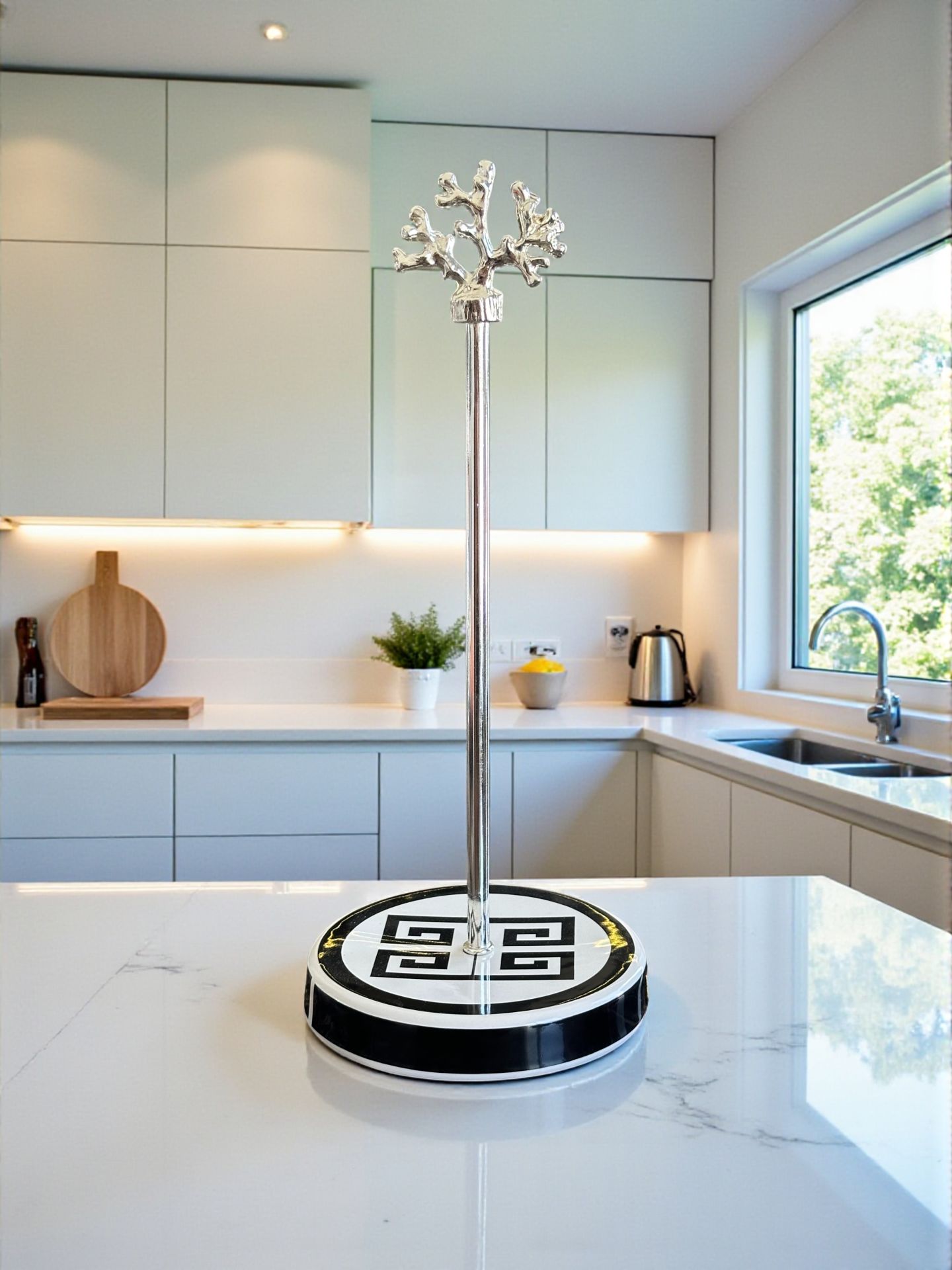 Kağıt Havluluk Rulo Peçetelik Mutfak Aksesuarı Seramik Versa Desen GÜMÜŞ