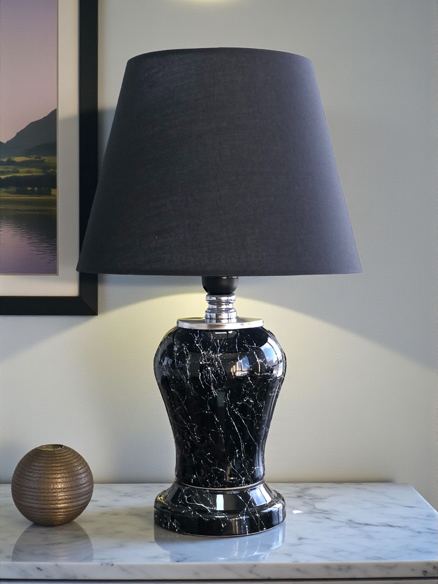 Abajur Aydınlatma Şah Siyah Gümüş Mermer Siyah Şapka GÜMÜŞ